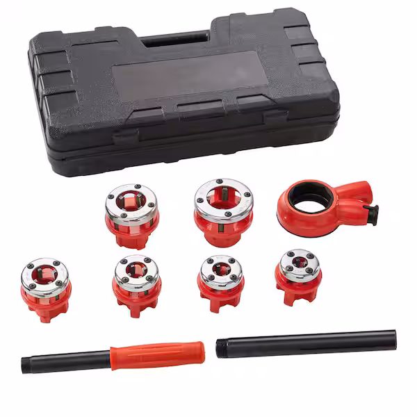 Manual Pipe Threader Kit with 6-NPT Dies 1/4 in.-1-1/4 in. NPT, Carry Case for Galvanized, Aluminum, Iron, Copper Pipes