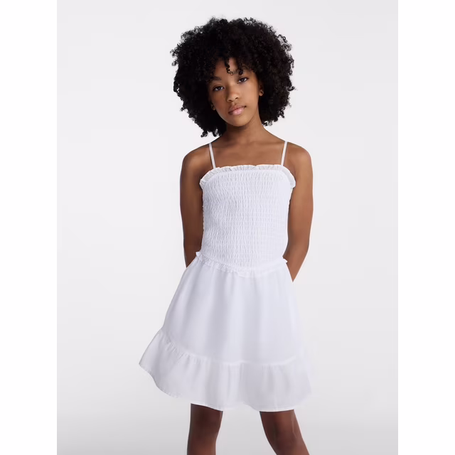 Girls Smocked Ruffle Cotton Dress with Built-In Shorts, Sizes 4-18