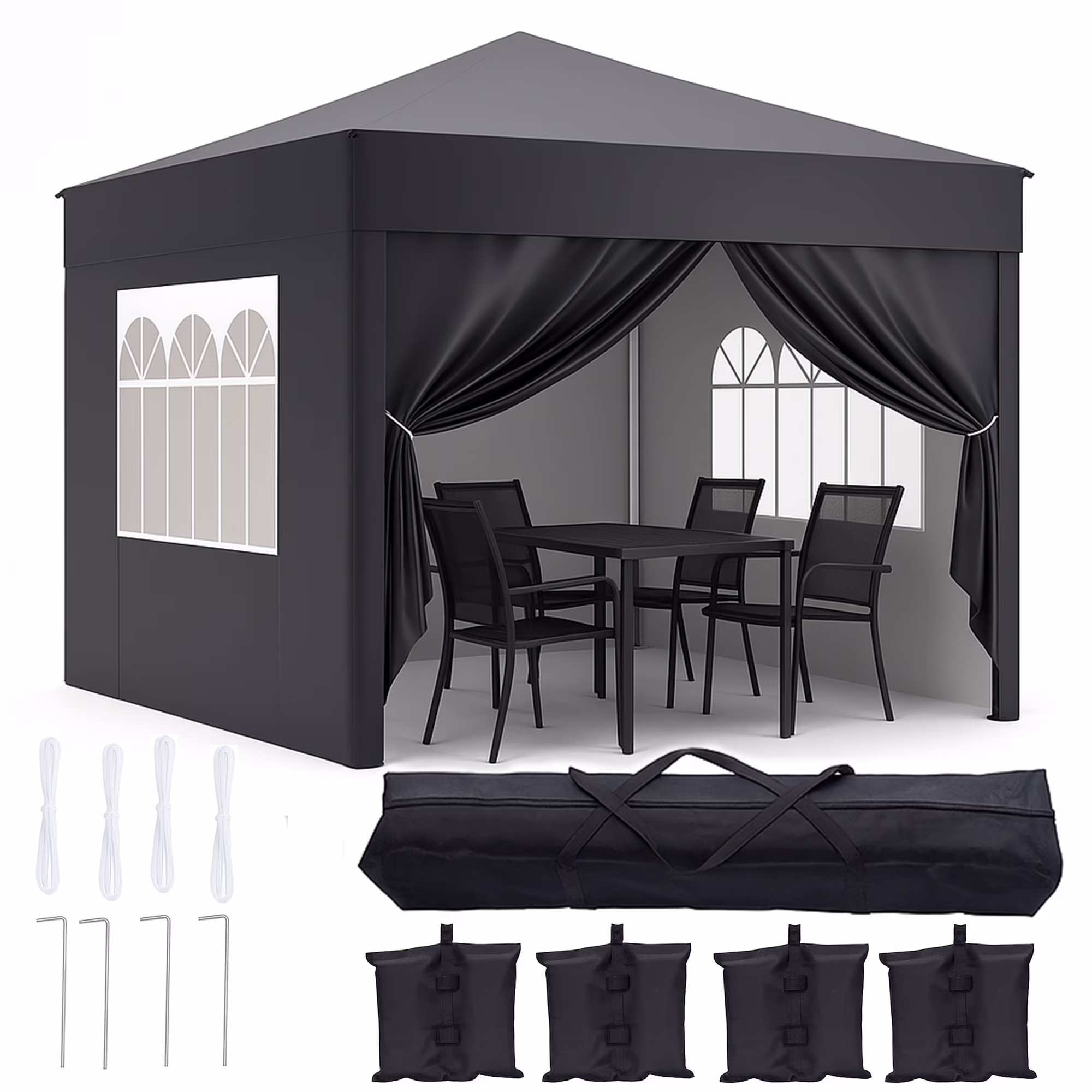 SUGIFT 10x10 Pop Up Canopy Tent with Sidewalls, Instant Party Tent for Patio, Camping, Backyard and Outdoor Events, Black