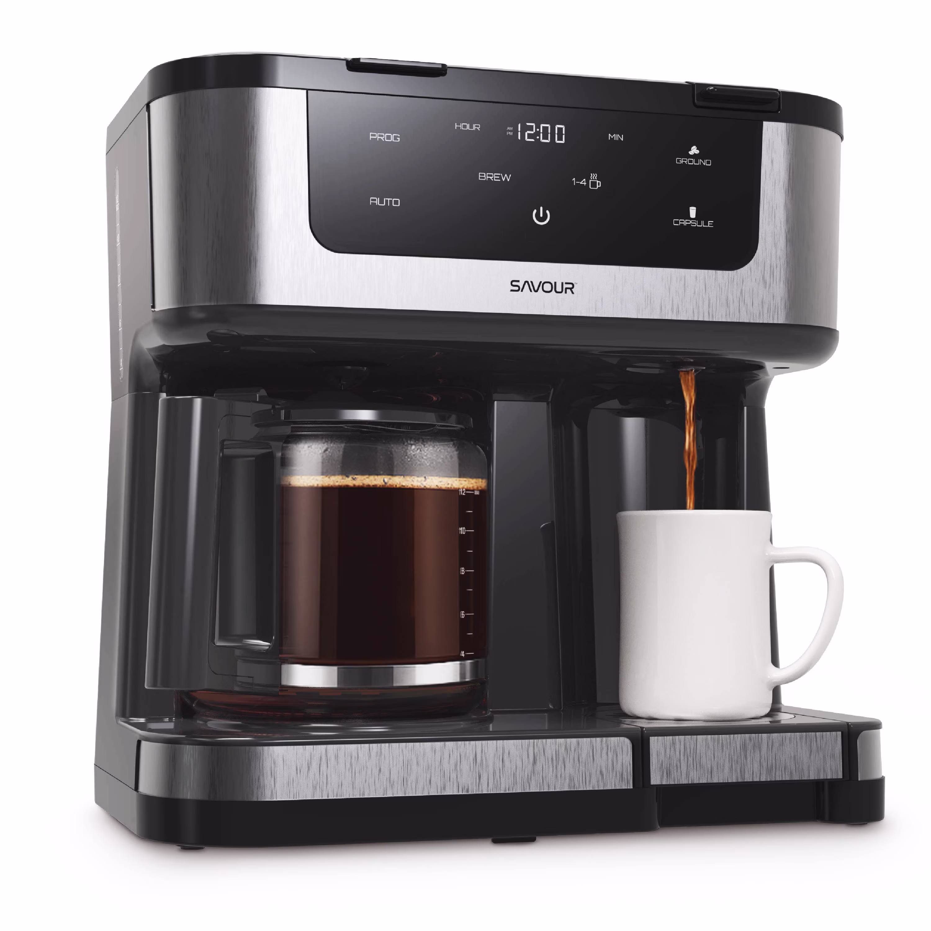 Savour Dual Coffee Maker, Programmable 12-Cup Coffee Pot & Single Serve Coffee Machine