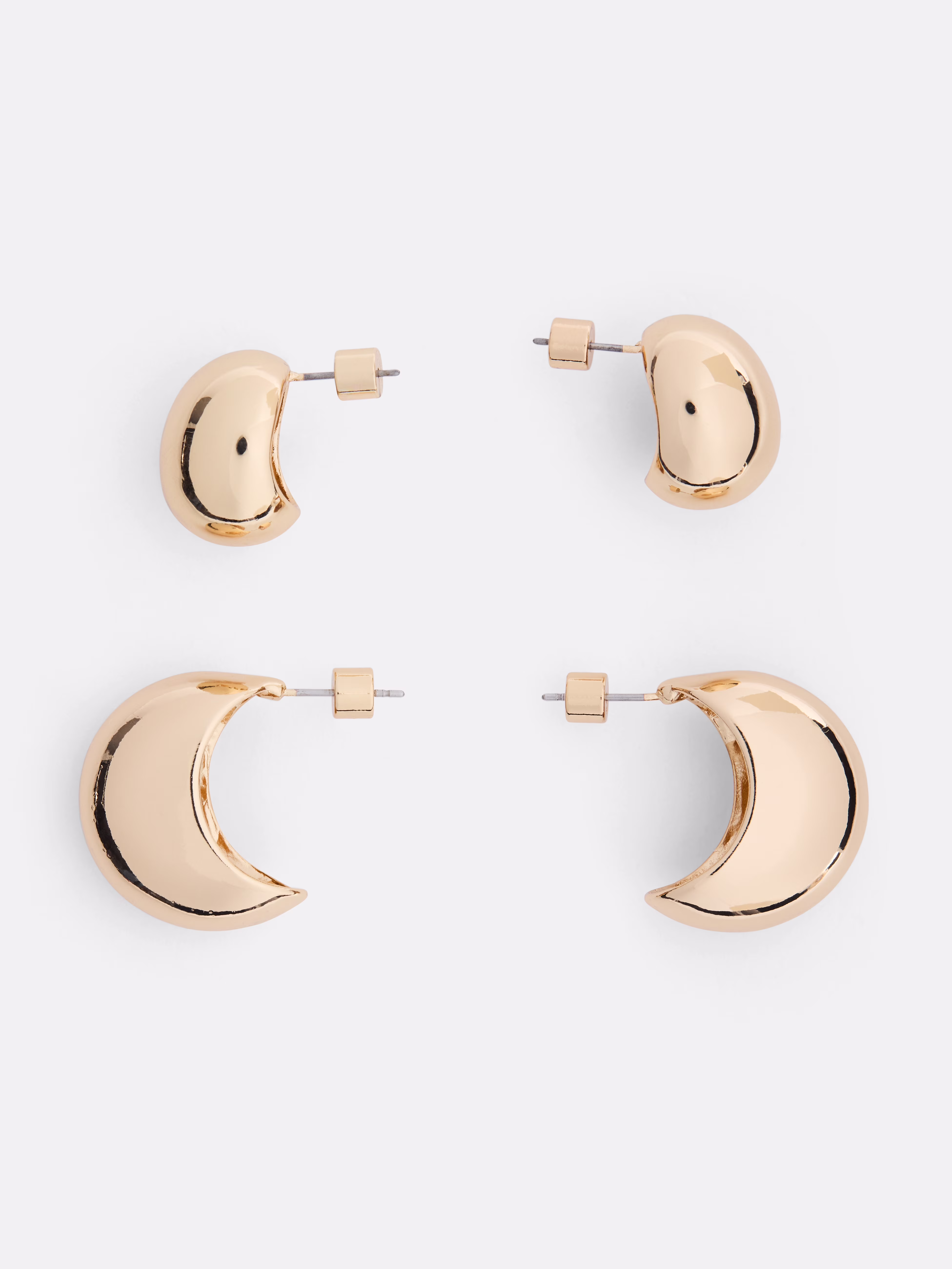 Women's Gold Tone Curved Stud & Hoop Earrings, 2 Pairs