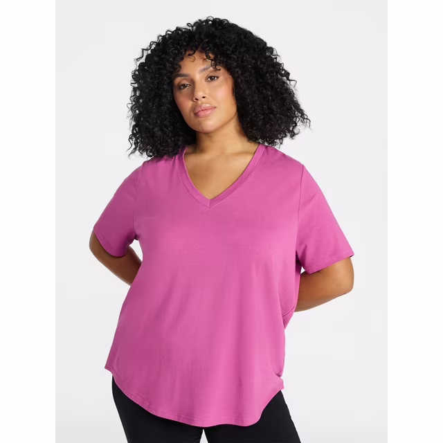 Women's Plus Size Short Sleeve V-Neck Tee, Sizes 0X-5X