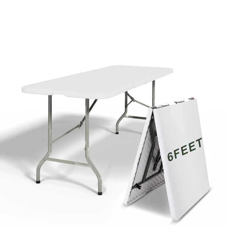 INTRTLOCKINGING TILES 6FT Folding Table, Height Adjustable Portable Plastic Folding Table with Carry Handle, Heavy Duty Indoor Outdoor Utility Table for Camping, Picnic, Party, Home Office