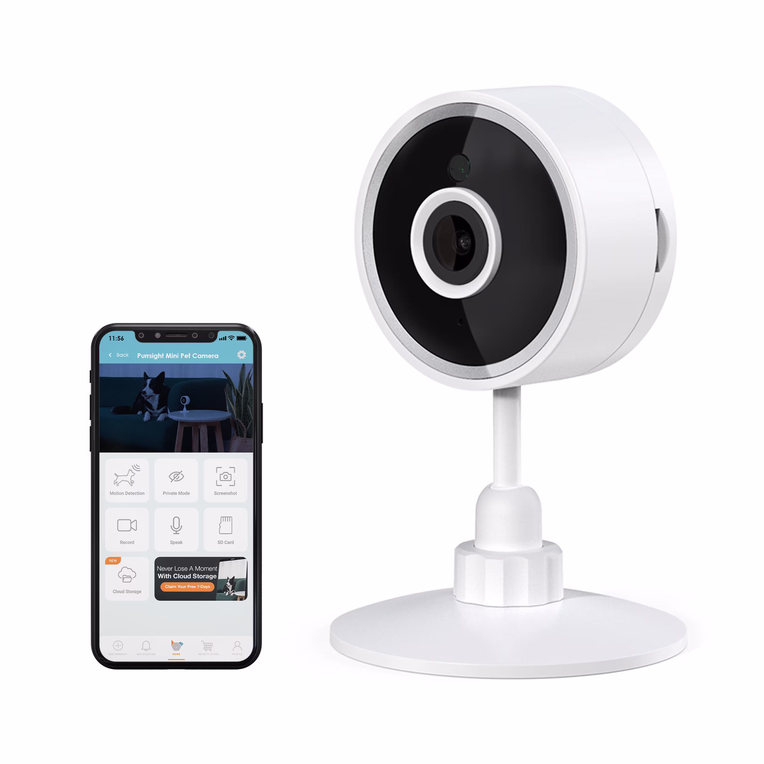 Instachew Purrsight Mini HD Wi-Fi Pet Camera, Indoor Security Camera for Cats and Dogs