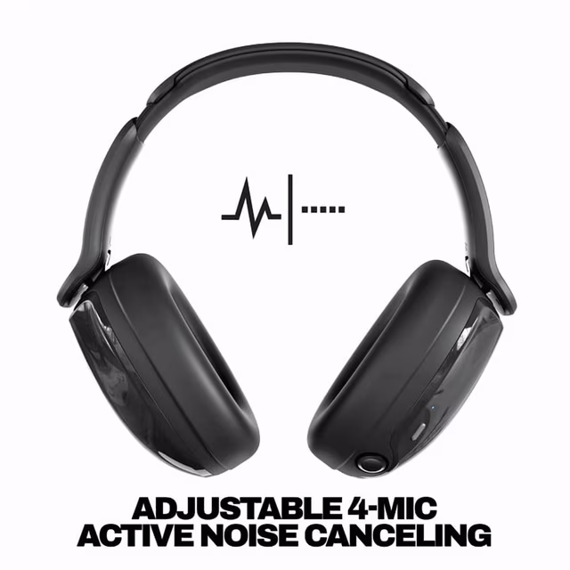 The Skullcandy Hesh 540 ANC wireless over-ear headphones deliver an immersive listening experience powered by adjustable 4-mic Active Noise Canceling and THX Spatial Audio technology. Four dedicated external microphones continuously detect and cancel ambient noise, creating a personal audio environment free from distractions — whether you