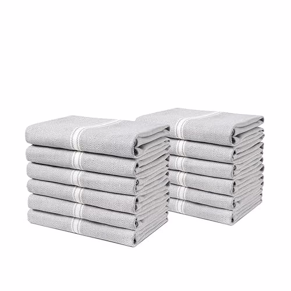 Kitchen Towels Set - 100% Pure Cotton Super Absorbent Hand Towel, Grey Tea Towels, Soft & Durable, Pack of 12 – 15”x25”, Grey Chambray