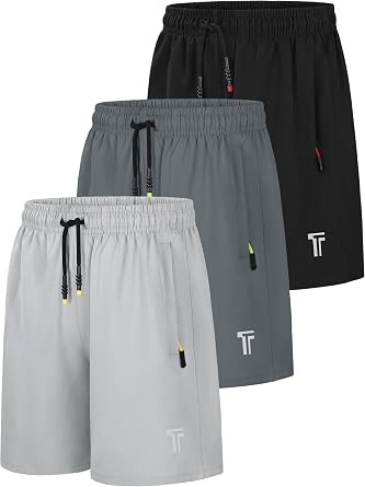 3 Pack Boys Shorts with Zipper Pockets Boys Athletic Shorts