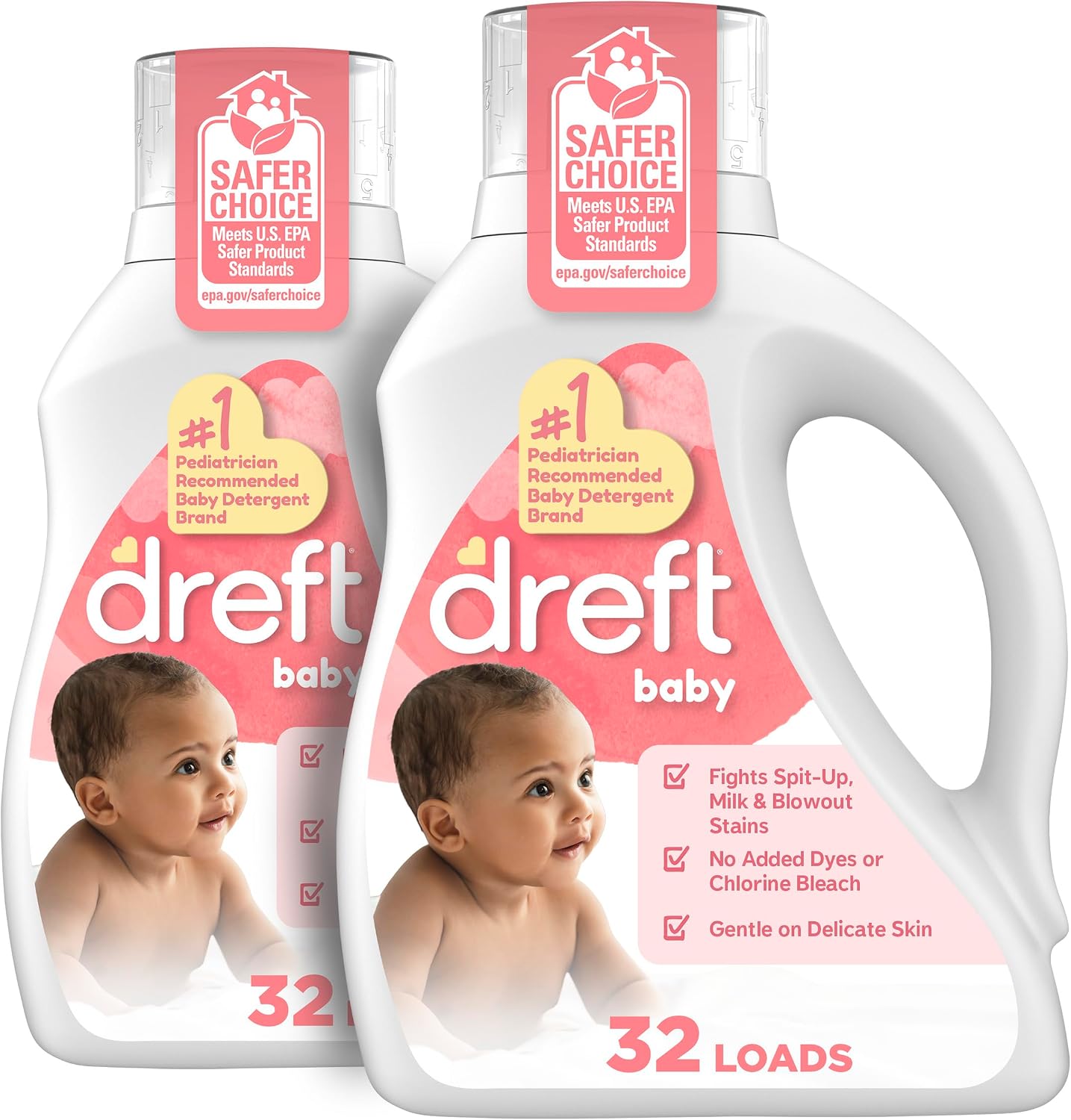 Dreft Baby Liquid Laundry Detergent, Gentle on Sensitive Skin Laundry Soap, 42 fl oz, 32 Loads, Pack of 2 (Packaging May Vary)