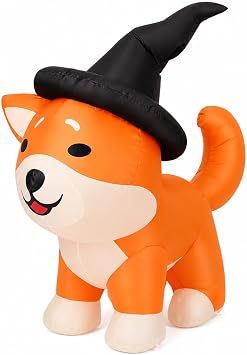 COMIN 4 FT Halloween Inflatable Wizard Corgi Dog Outdoor Decorations