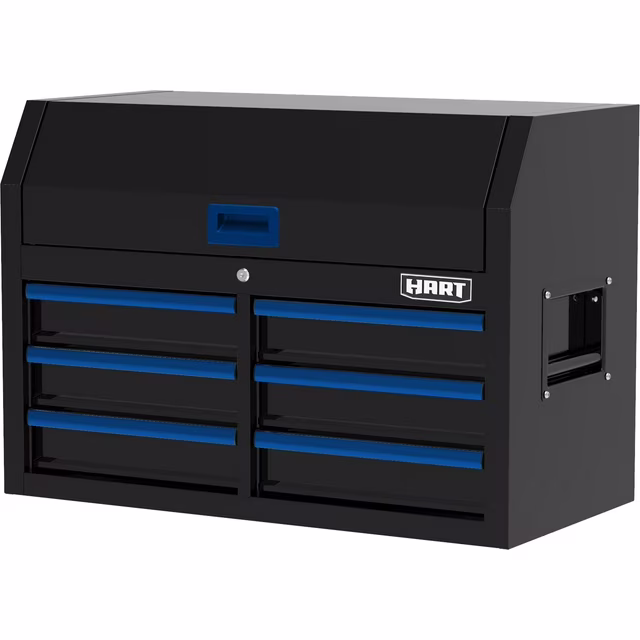 Keep your garage, shop, or workspace organized with the HART 36-Inch 6-Drawer Heavy-Duty Steel Tool Chest. Built from all-welded, powder-coated steel, this tool chest delivers commercial-grade durability and performance for serious DIYers and pros alike. The six smooth-gliding drawers offer ample storage for hand tools, power tools, and accessories, while the integrated locking system keeps your gear secure. Its compact footprint fits easily on top of cabinets or benches, making it the ideal upper storage solution. Whether you
