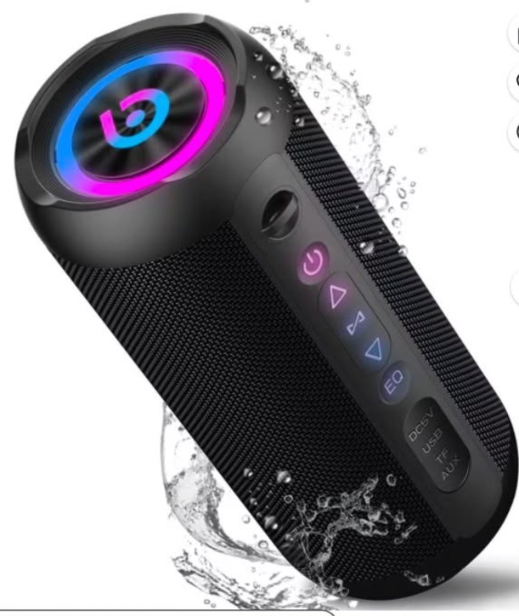 Portable Bluetooth Speaker IPX7 Waterproof, 30W Loud Sound, Deep Bass, Bluetooth 5.4, LED Lights, Wireless Stereo Pairing, 24H Playtime, for Home/Outdoor/Party/Beach, Birthday Gift (Black)
