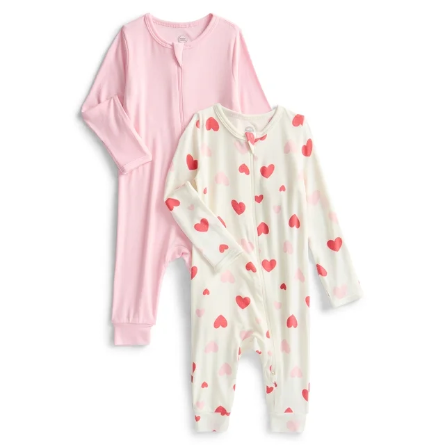 Wonder So Soft Modal by Wonder Nation Gender Neutral Two-Way Zipper Footless Coverall Pajamas, 2-Pack, Sizes Preemie–6/9 Months
