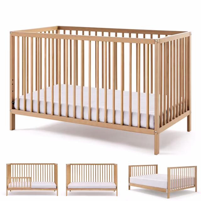 HARPPA 5-in-1 Convertible Baby Crib for Infant to Toddler,Natural