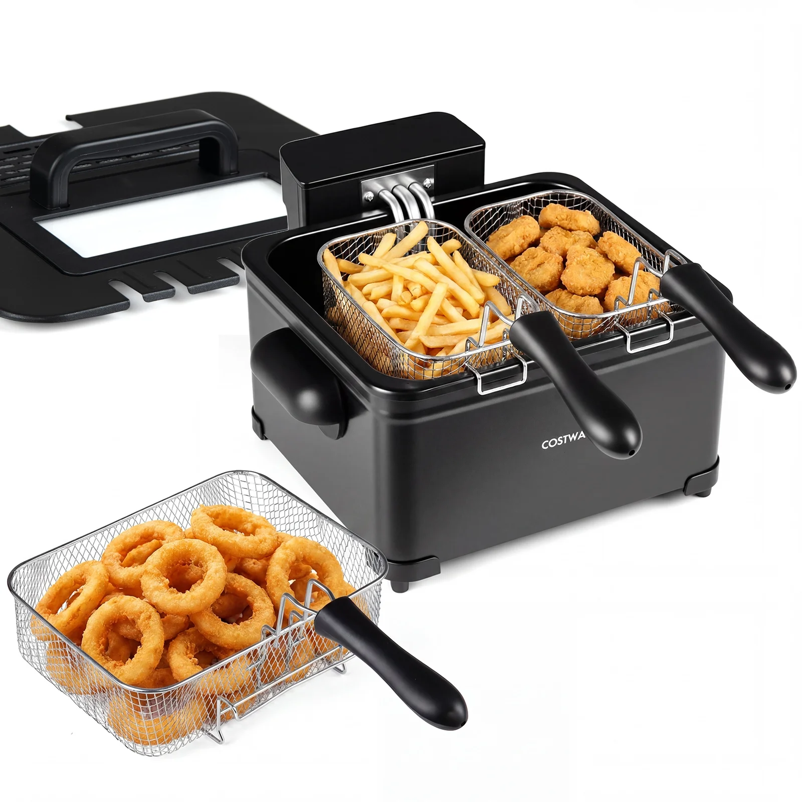 Costway 5.3-Qt Electric Deep Fryer with 3 Baskets, 1700W LED Touch Screen, 6 Presets, Timer Black