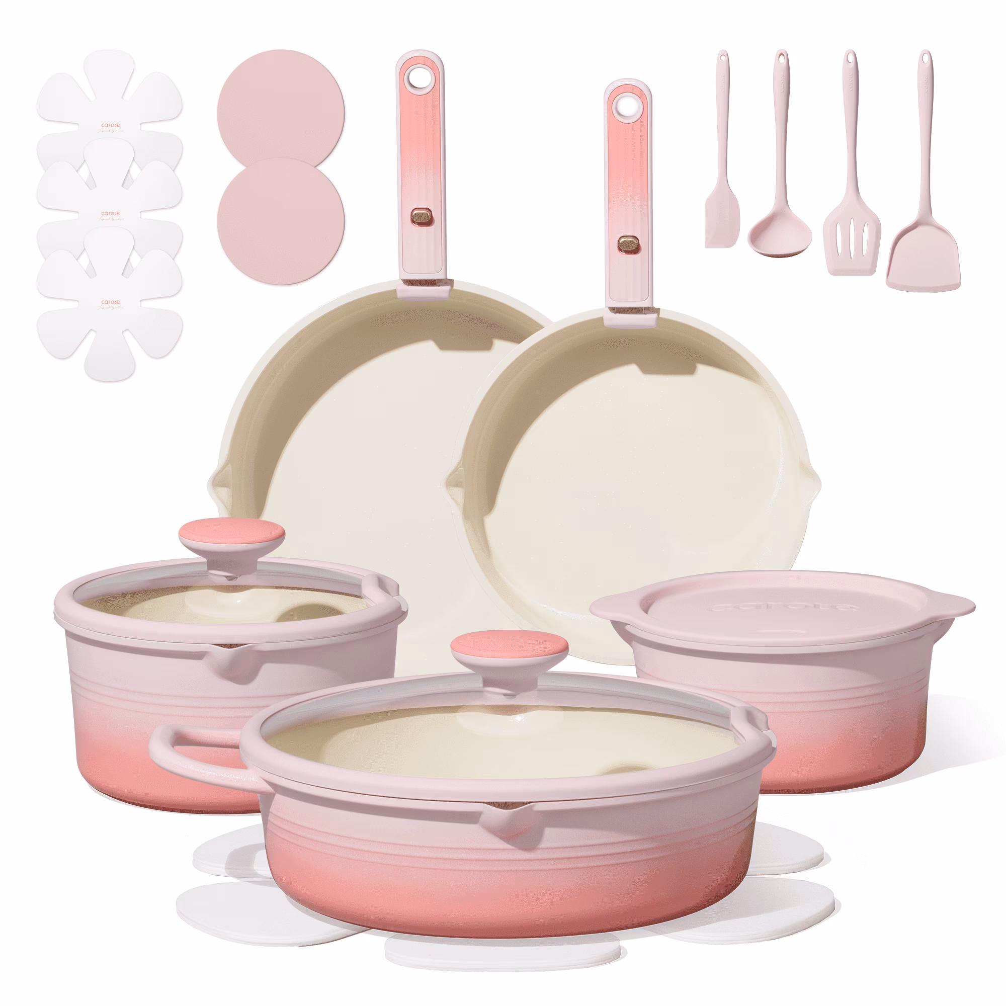 CAROTE 20-Piece Ceramic Nonstick Pots and Pans Set, Cookware Set with Kitchen Utensils, Induction Compatible, Pink