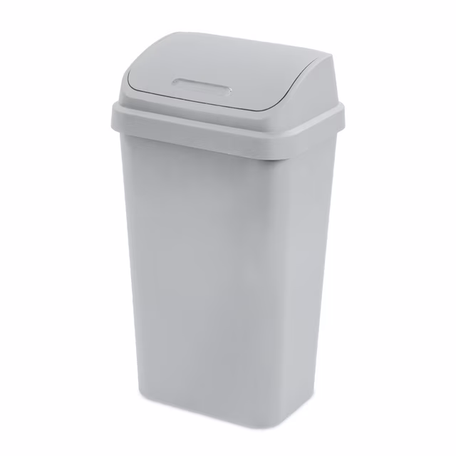 Sterilite Kitchen Trash Can, 13 Gallon Plastic Garbage Bin with Swing Top Lid, Light Gray