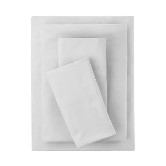 Mainstays 4-Piece 300 Thread Count Cotton Blend Percale Sheet Set, Soft Silver, Full