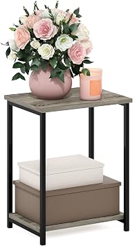 Furinno Simplistic 2-Tier Metal Frame Side Table, French Oak