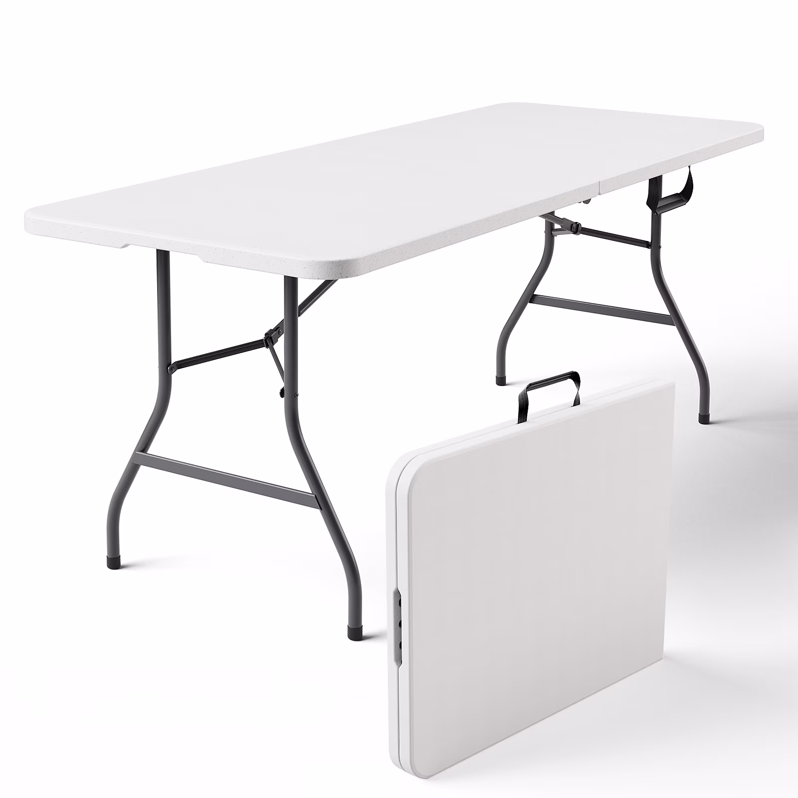 HaiCube 6FT Folding Table, 72" x 30" Extra Wide Heavy Duty Portable Table, Waterproof HDPE Plastic, Foldable Picnic Table for Camping, BBQ, Party, Dining, Indoor & Outdoor, White
