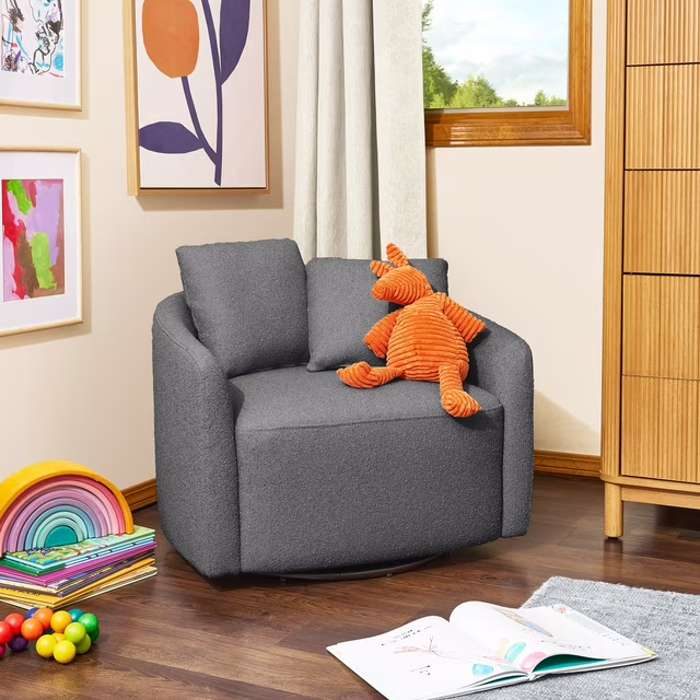 Beautiful Drew Barrymore Kids Accent Chair, Charcoal Bouclé Fabric