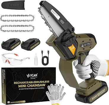 Mini Chainsaw Cordless, 21V 5 inch Portable Chainsaw Cordless, Handheld Small Chain Saw with 2X2.5Ah Batteries for Tree Trimming, Perfect Garden Gifts for Men, Women, Dad, Husband