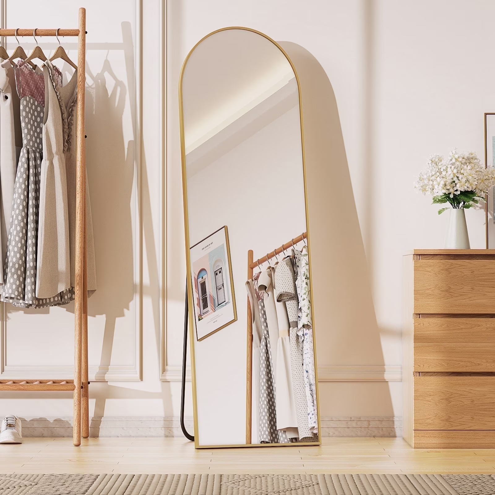 BEAUTYPEAK 59"x 16" Full Length Mirror Arched Standing Floor Mirror Full Body Mirror,Gold