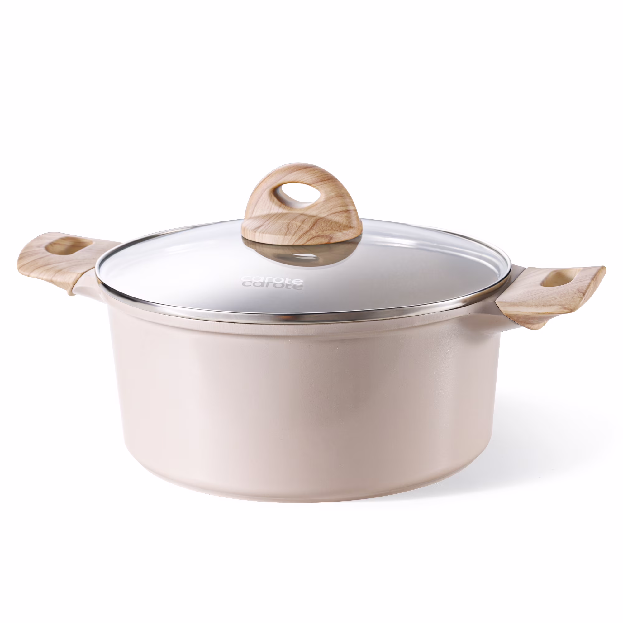 Carote Non Stick Ceramic Dutch Oven, Non Toxic Stockpot with Lid, Easy to Clean, All Stoves Compatible, 4.8QT, Taupe