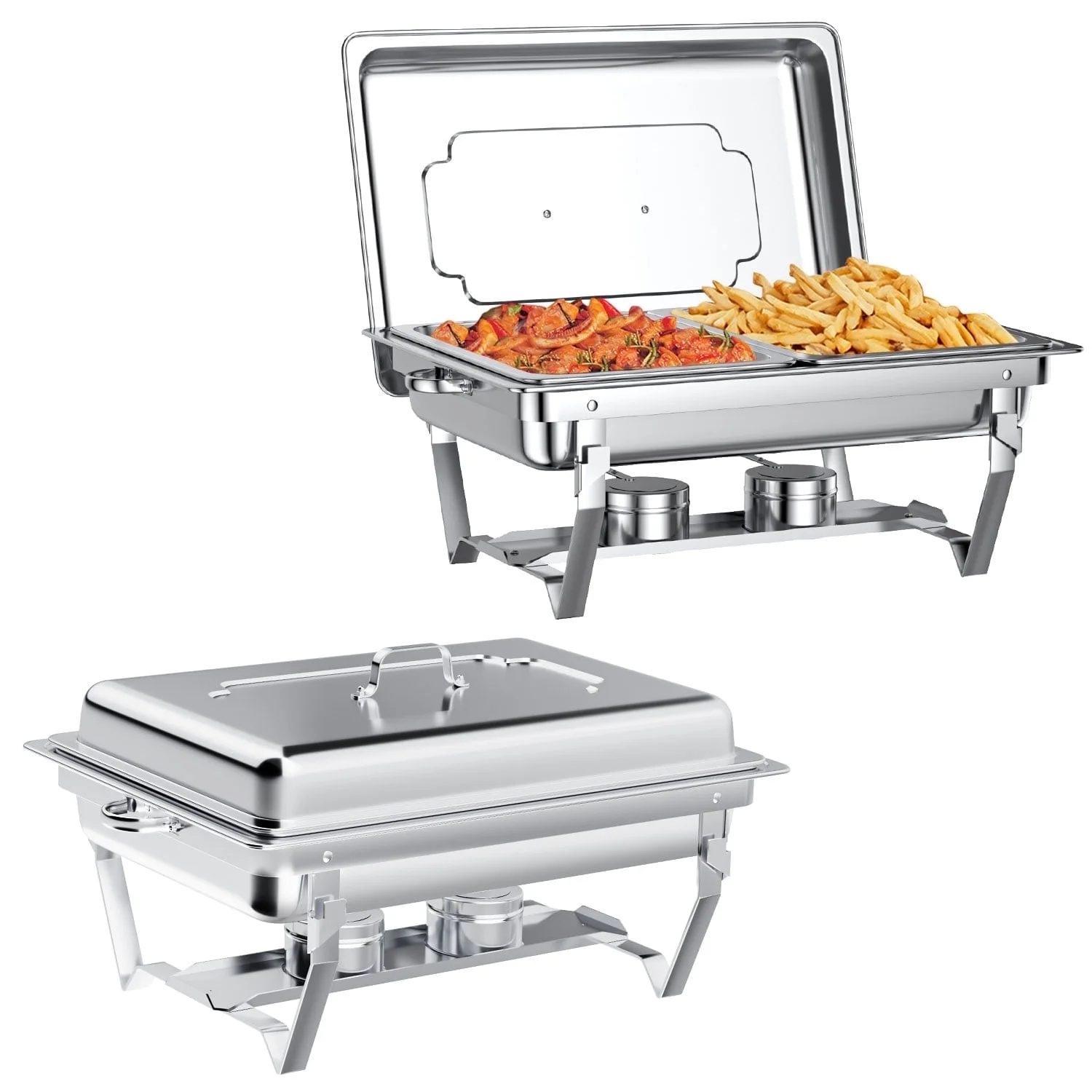 Chafing Dish Buffet Set 2 Pack: TINANA 8QT Stainless Steel Chafing Dishes 2 Compartment for Buffet, Chafers and Buffet Warmers Sets for Parties, Events, Wedding, Camping, Dinner