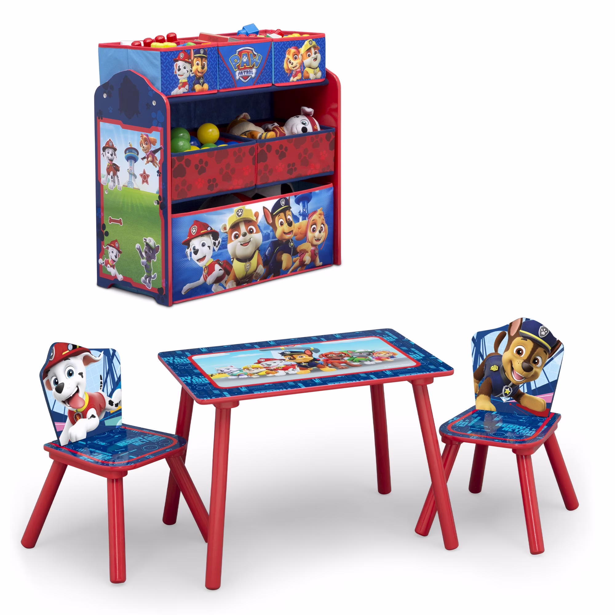 Paw Patrol 4-Piece Toddler Playroom Set  Includes Table, 2 Chairs & Toy Bin, Blue