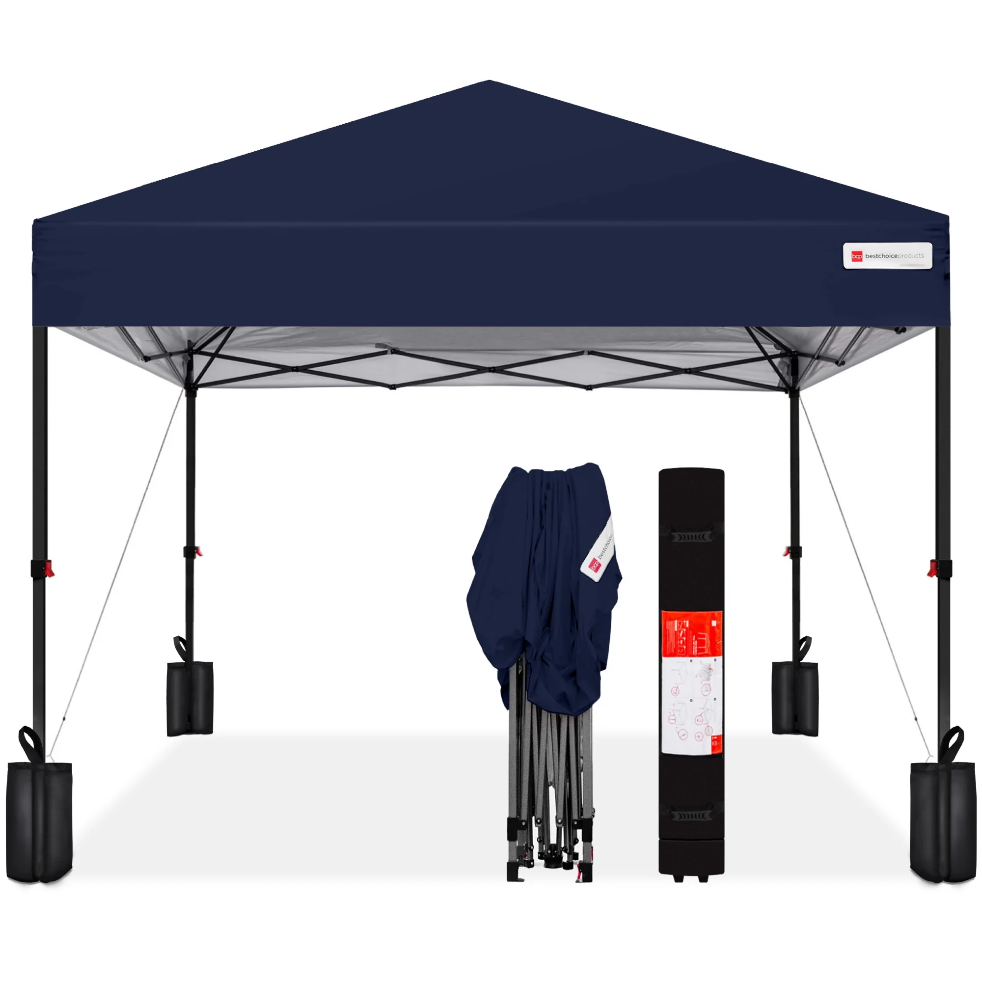 Best Choice Products 10x10ft Easy Setup Pop Up Canopy w/ 1-Button Setup, Wheeled Case, 4 Weight Bags - Navy Blue