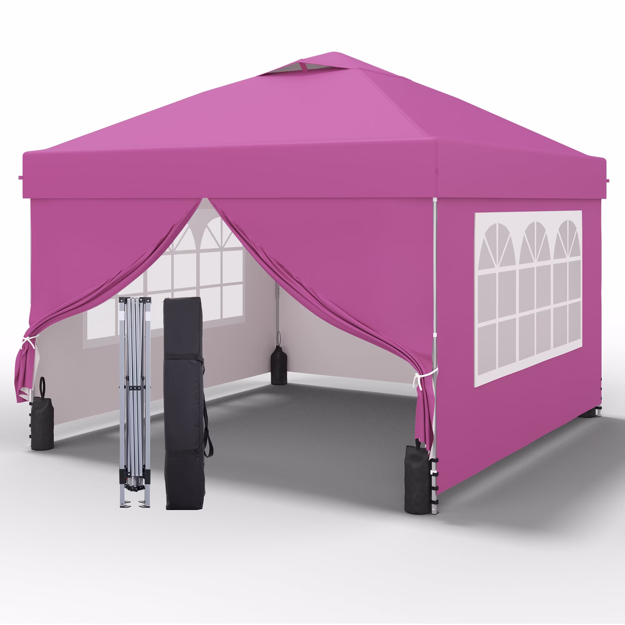 Ainfox 10'x10'Pop Up Canopy Tent 4 Removable Walls Windproof UV Shelter Outdoor,Pink