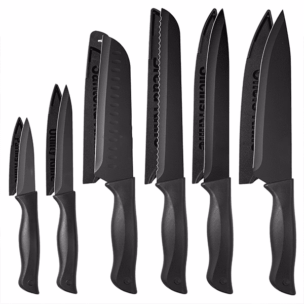 NULAS Knife Set, 6-PC Colorful Kitchen Knife Set, 6 Sharp Kitchen Knives with Covers for Cooking, Cutting, Black