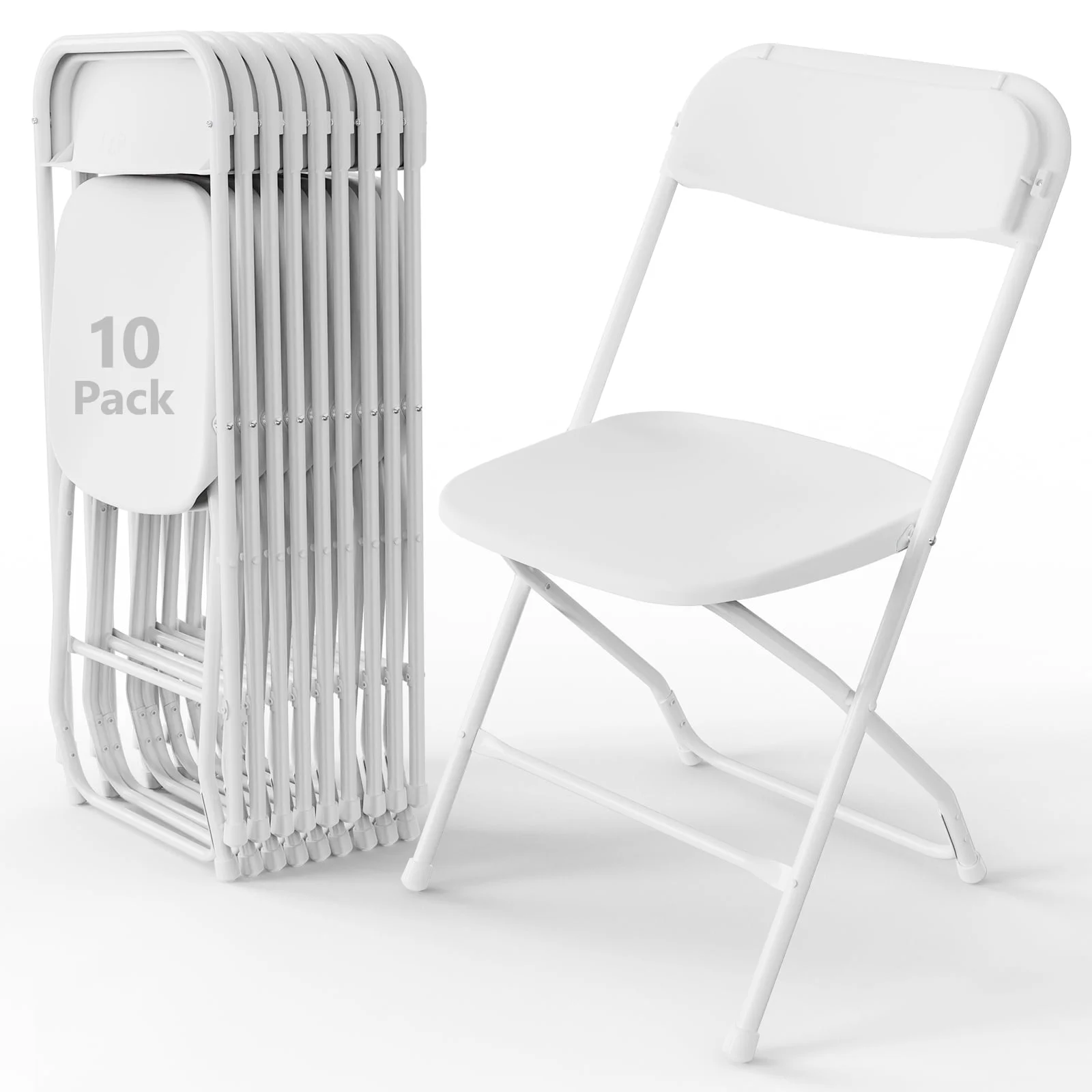 WASUHE 10 Pack White Plastic Folding Chairs, Indoor Outdoor Portable Stackable Commercial Chairs with Non-slip Design, 350lbs Capacity, Indoor Outdoor for Events Wedding Party Office Dining