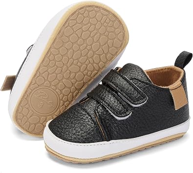 BACSAC Baby Boys Girls Walking Shoes Lightweight Easy On/Off PU Leather Infant Sneakers Newborn Walkers with Non-Slip Sole