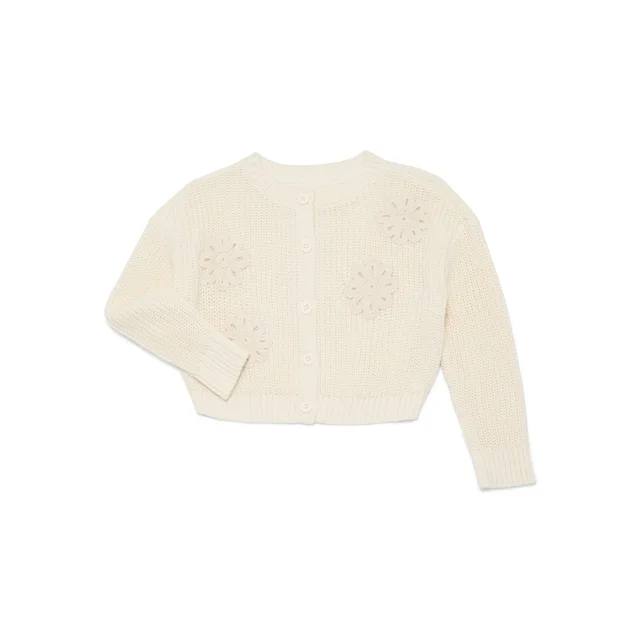 Wonder Nation Toddler Girls Crewneck Cardigan with Long Sleeves, Sizes 12M-3T