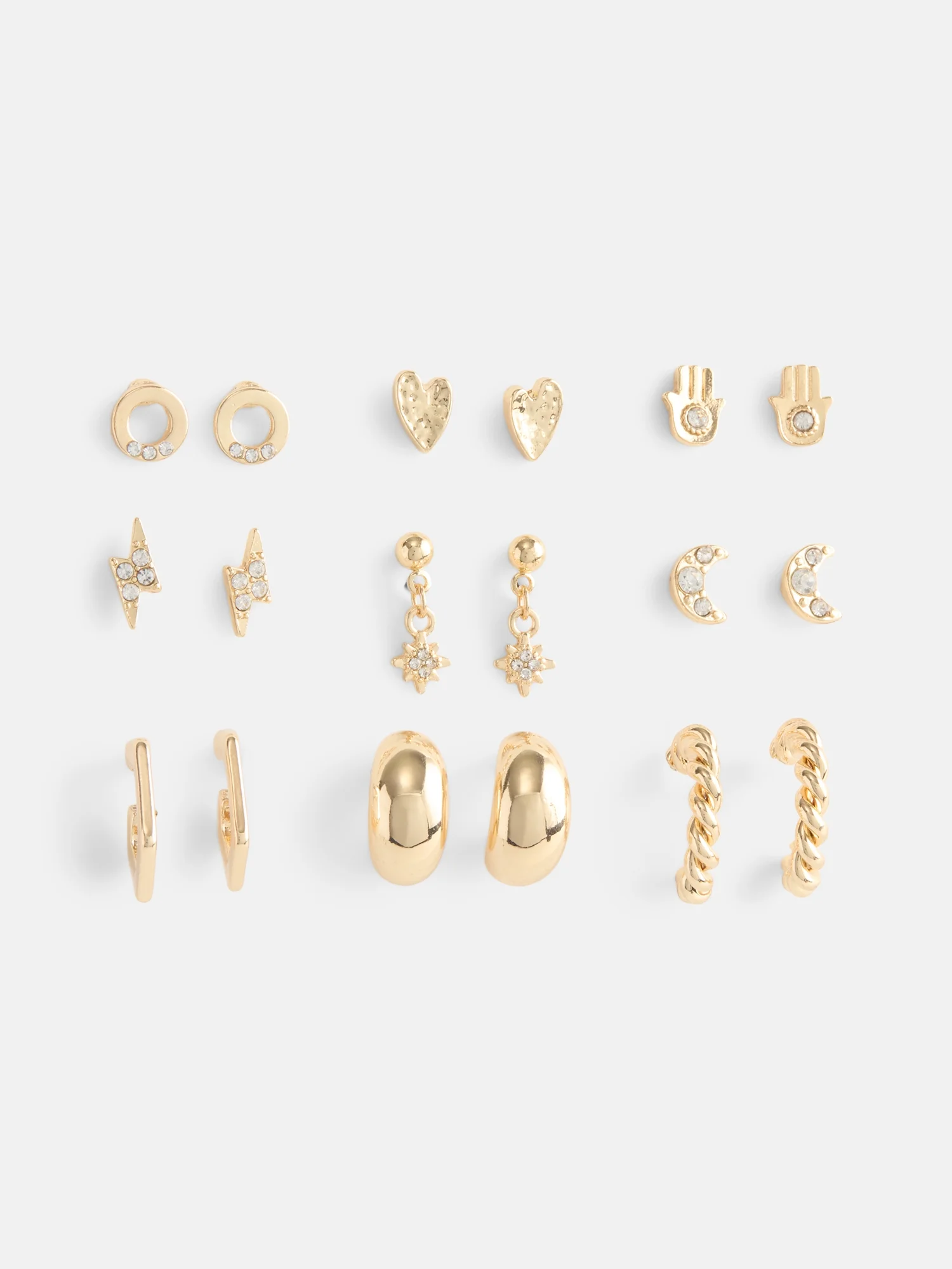 Women's Gold-Tone Stone Hand Twist Hoop Multi Earrings Set, 9-Pairs