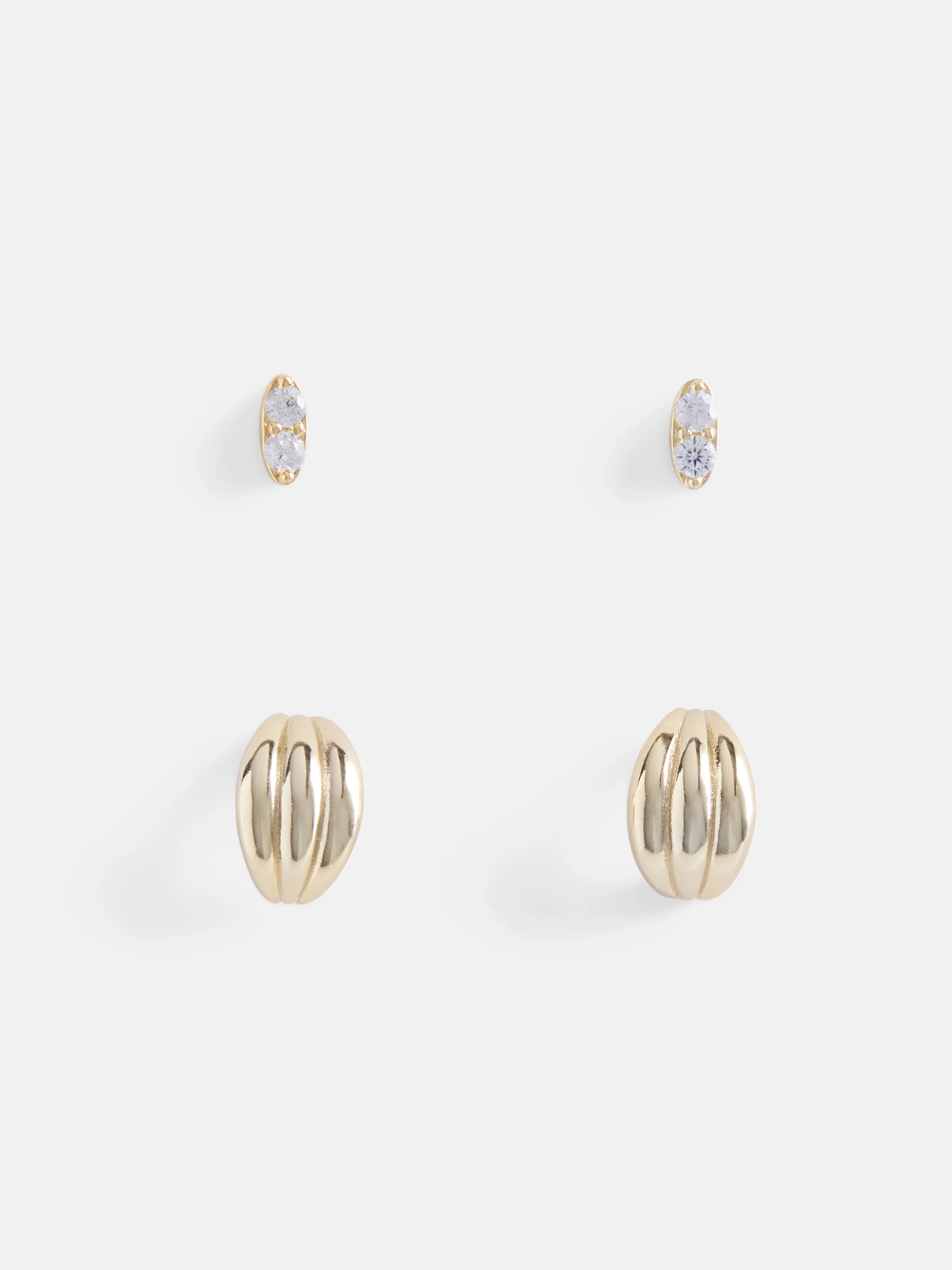Women's Demi Fine 14K Gold Plated Cubic Zirconia and Half Hoop Earring Set, 2-Pairs