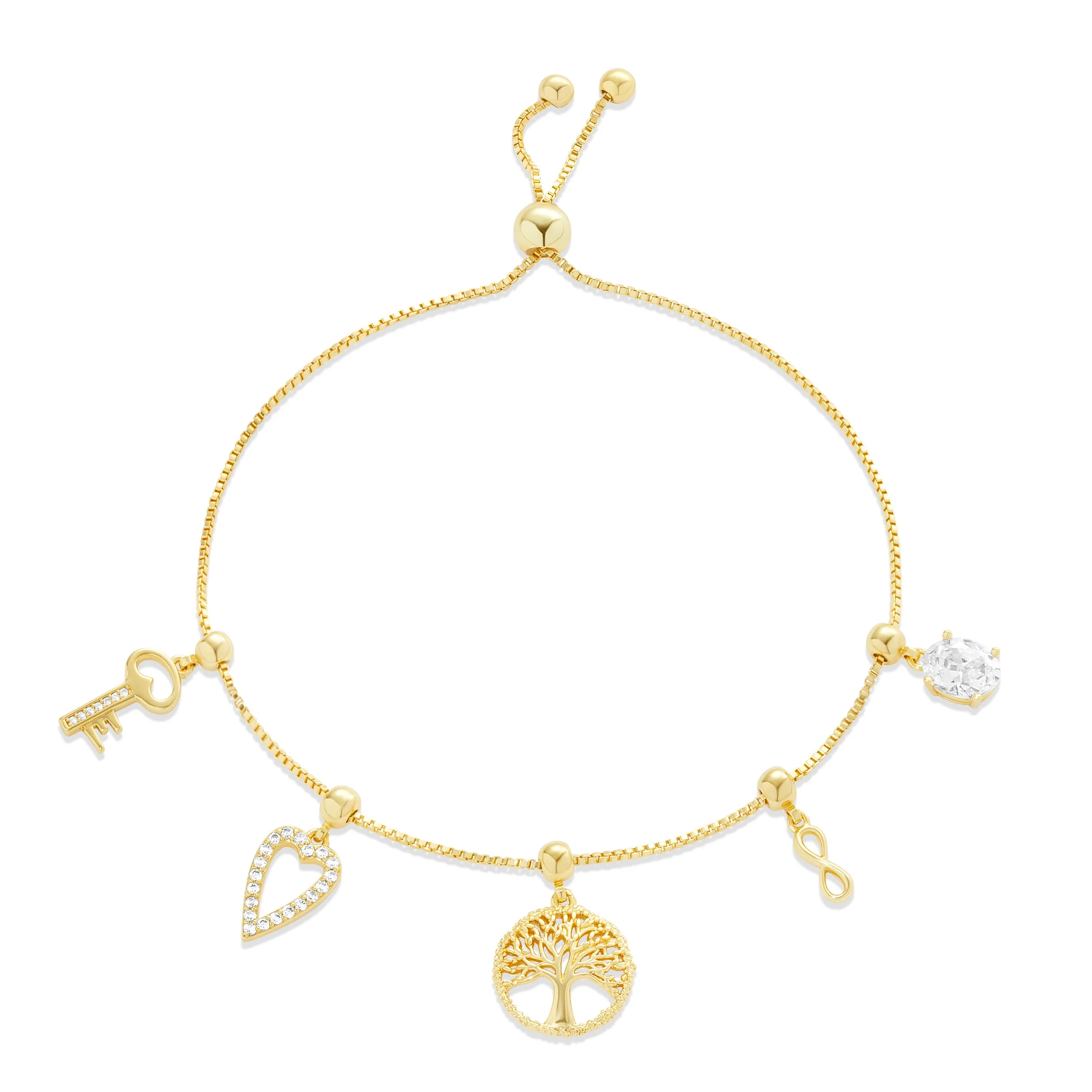 Women's Gold Plated Slider Charms Adjustable Family Bracelet