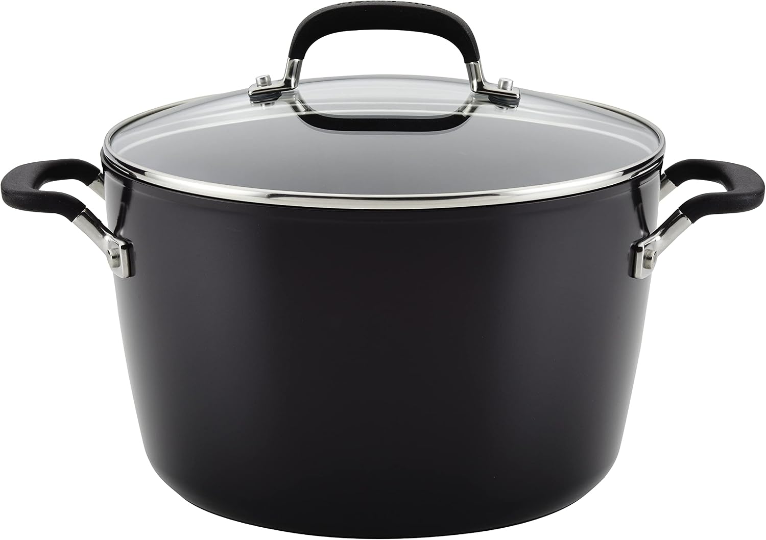 KitchenAid Hard Anodized Nonstick Stock pot with Lid, 8-Quart, Onyx Black | Large pot with lid used to simmer stews and make soups, soup pot with lid, big pot, non stick pot, stew pot