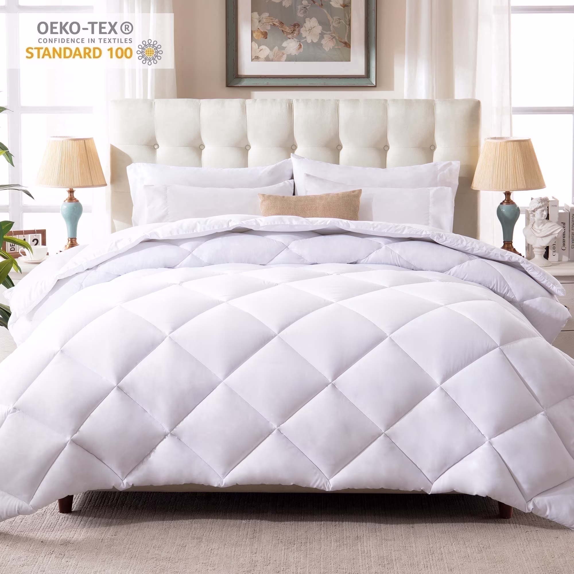 Yalamila Queen Comforter Set, 3-Piece White Comforter Bedding Set, Reversible All Season Down Alternative with 2 Pillow Shams