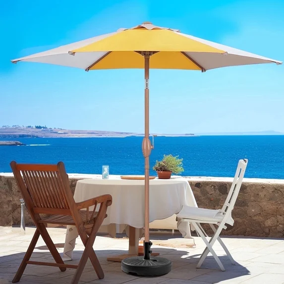 Ainfox 7.5ft Yellow Beige Khaki Outdoor Market Patio Umbrella with Push Button Tilt and Crank, Waterproof UV Protection