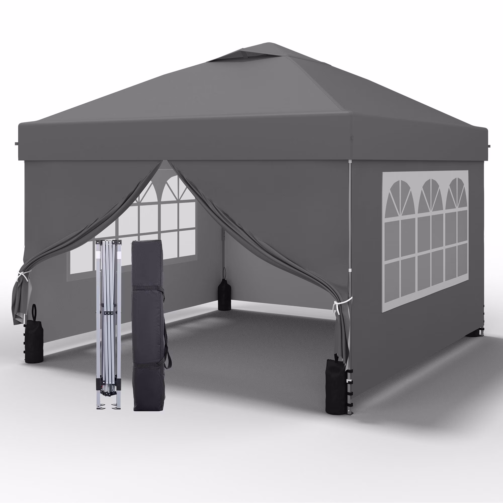 Ainfox 10'x10'Pop Up Canopy Tent 4 Removable Walls Windproof UV Shelter Outdoor,Gray