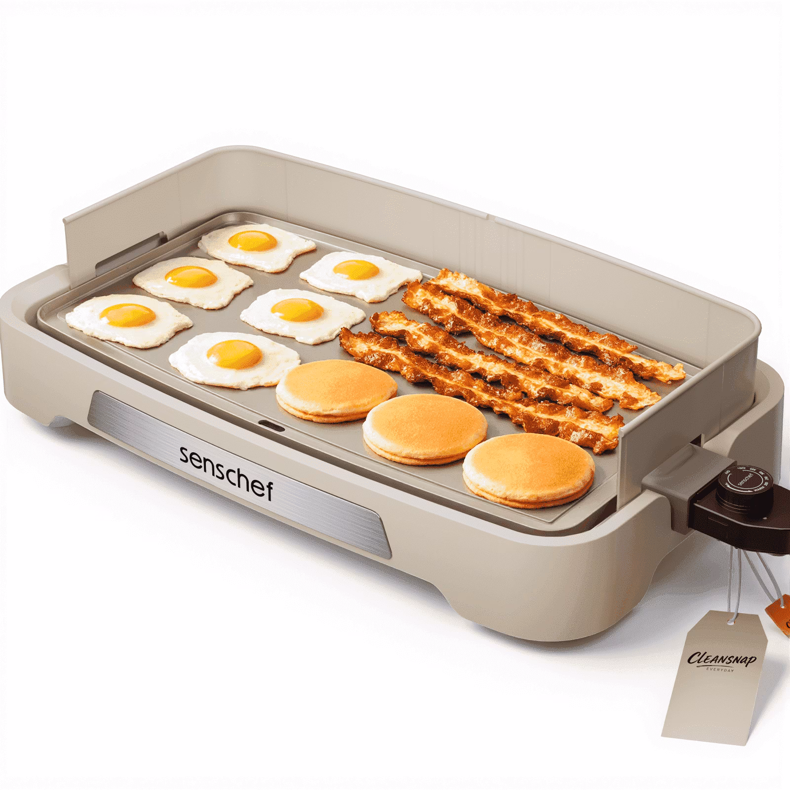 SENSCHEF 20 inch Electric Griddle, Foldable Anti-Mess Shield, 1700W Rapid Heating, PPG Ceramic Nonstick, Dishwasher Safe