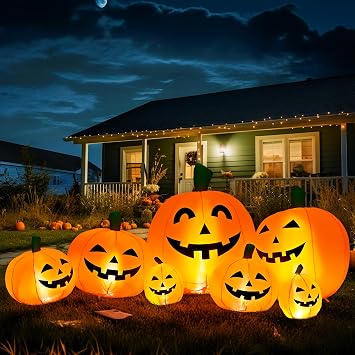 GIGALUMI 7.5FT Halloween Inflatable Outdoor Decoration Pumpkin(Cold White)