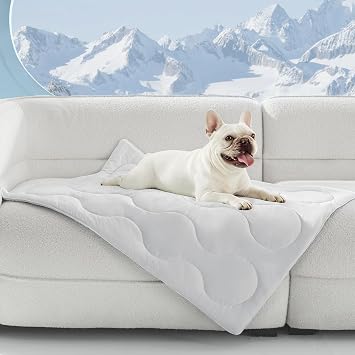 MIXJOY Cooling Blanket for Medium Dogs Breathable, Dual-Sided with Q-MAX>0.5, Lightweight Pet Cooling Throw Blanket Summer for Sofa & Dog Bed, Washable Soft Dog Cat Cold Mat Durable, Pearl Grey, 30x40
