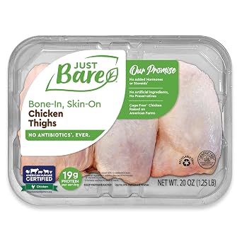JUST BARE Natural Fresh Chicken Thighs | Antibiotic Free | Bone-In | 1.25 LB