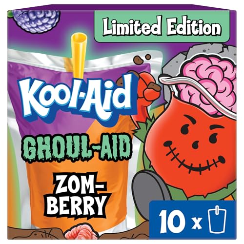 Kool-Aid Ghoul-Aid Drink, 10 Pouches Zom-Berry Flavor, 6 fl oz | for Flavorful Hydration and Shareable Refreshment Good Source of Vitamin C, Caffeine Free Gluten Free