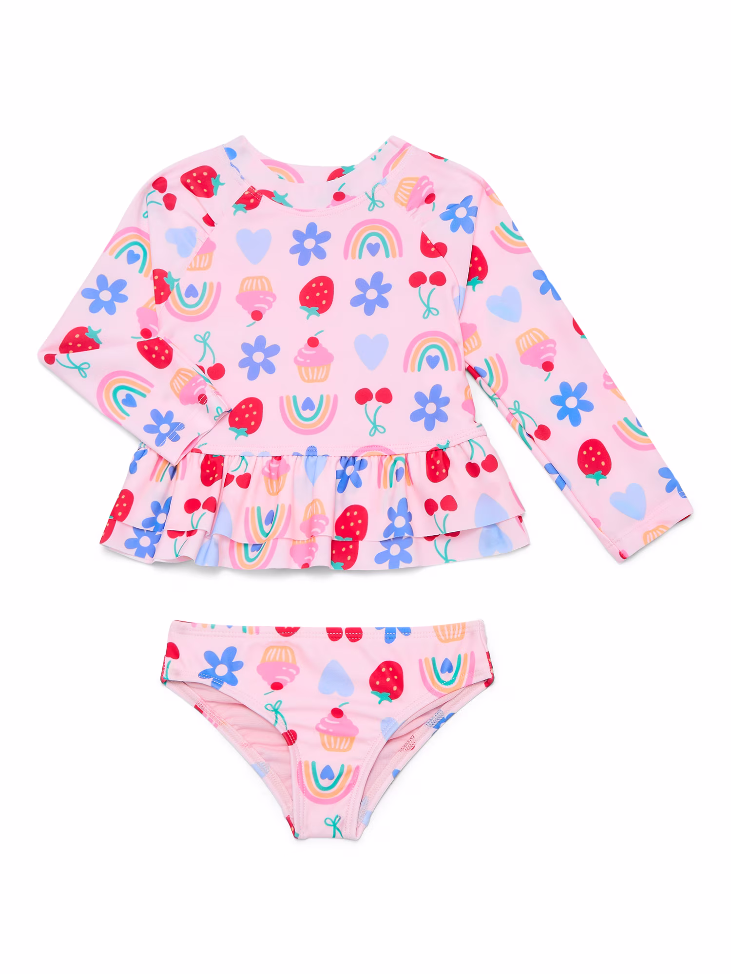 Baby and Toddler Girls Long Sleeve Rashguard Swim Set, 2-Piece, Size 12M-5T