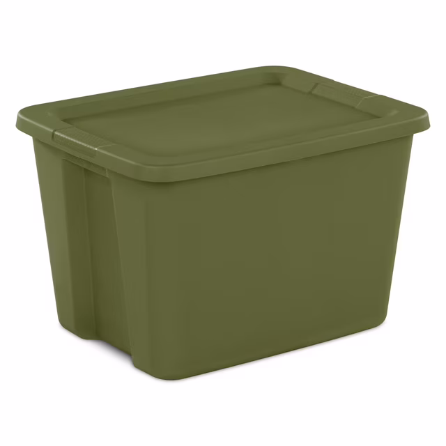 IN STORE - Sterilite 18 Gal. Tote, Plastic Storage Bin with Snap-on Lid, Olive
