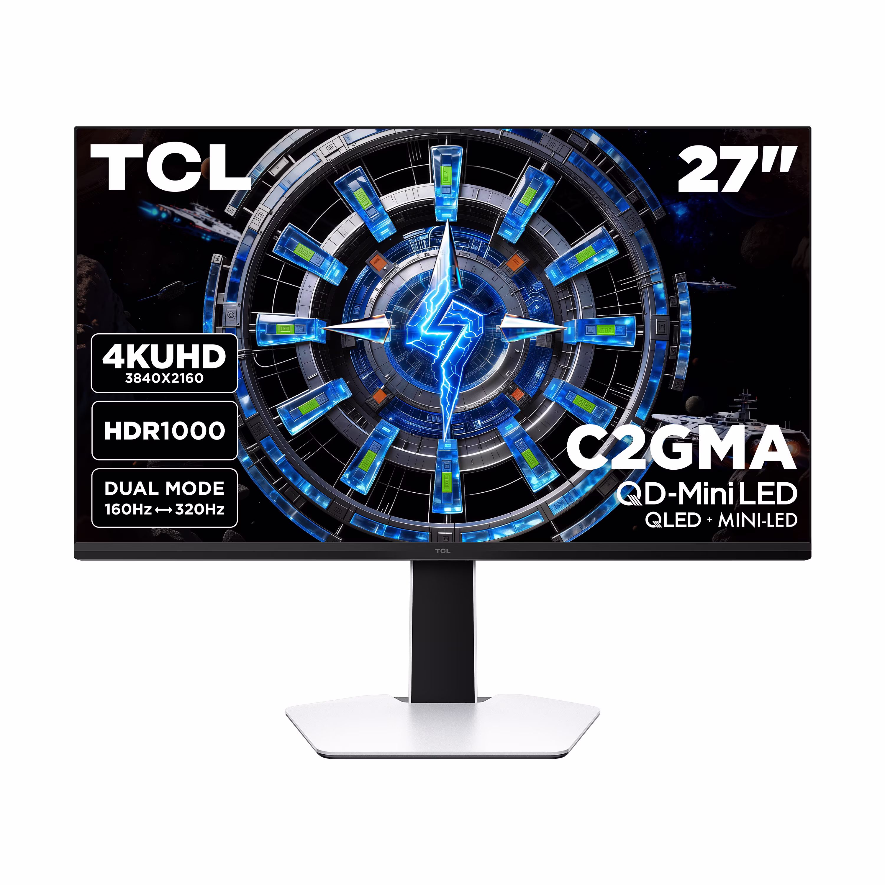 TCL 27 C2GMA Series QD-Mini LED 4K UHD HDR Gaming Monitor (New 2026) - Halo Control, Dual Mode, LD1196 Dimming, HDR1000, 1ms, AMD Freesync Premium - 27C2GMA